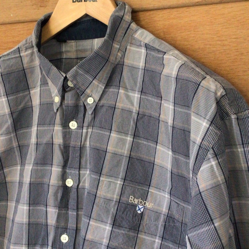 Barbour Men's Blue and Gray Check Shirt XL